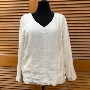 J.Jill V-Neck Linen Top - Fully Lined - White - Medium